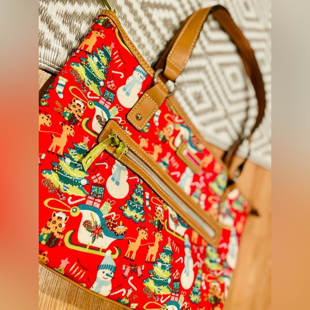 Lily Bloom Purse Satchel Handbag Christmas Double Handle Snowman Tree Reindeer